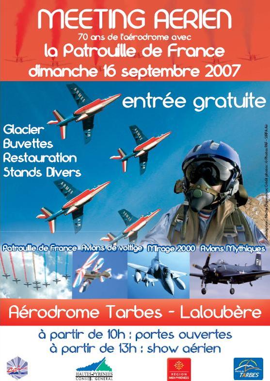 Grand Meeting aérien le 16 septembre 2007 sur l'aérodrome de Tarbes Laloubère, cliquez pour télécharger le programme